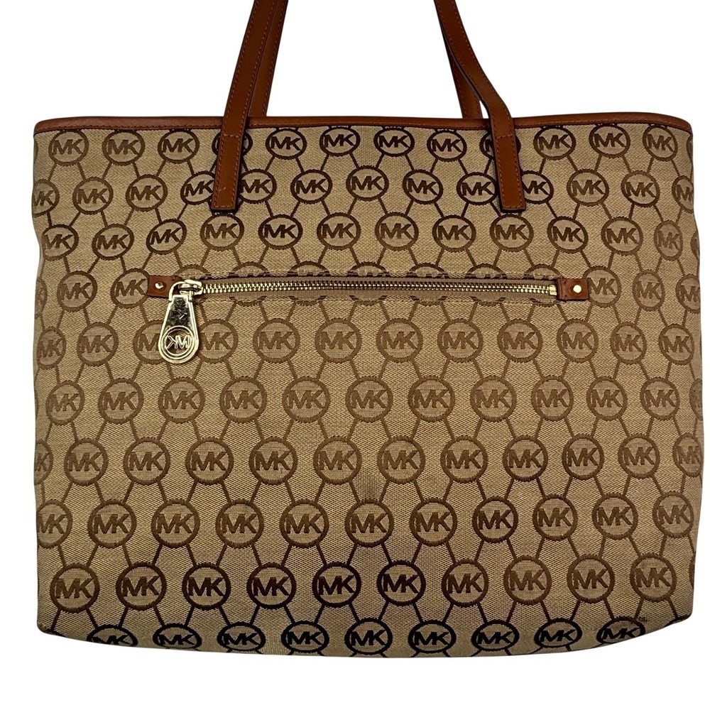 Michael Kors tan/brown MK‎ monogram tote bag, leather straps